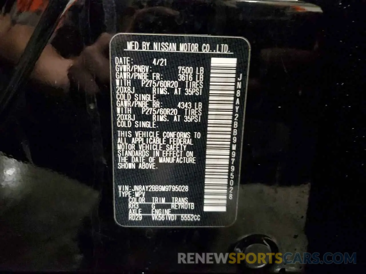 13 fotografías del automóvil dañado JN8AY2BB9M9795028 NISSAN ARMADA 2021