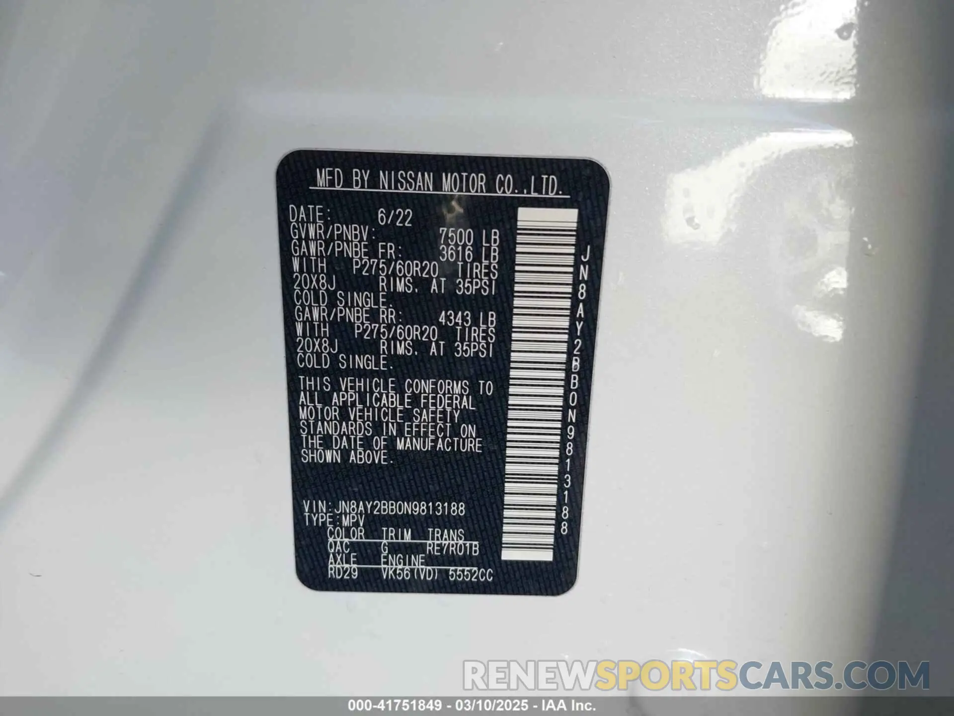 9 fotografías del automóvil dañado JN8AY2BB0N9813188 NISSAN ARMADA 2022