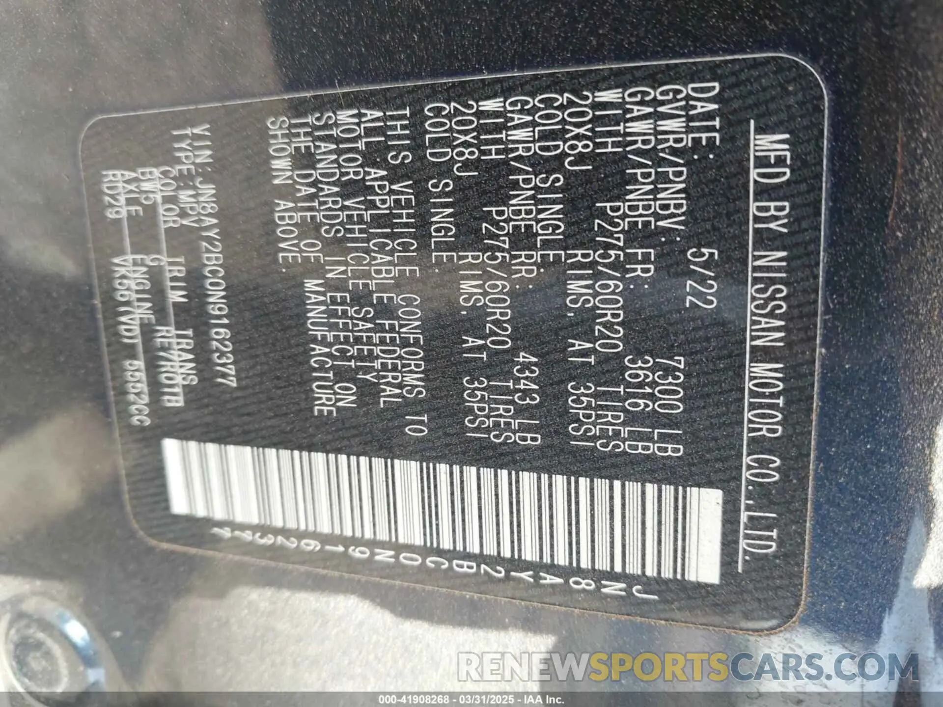 9 fotografías del automóvil dañado JN8AY2BC0N9162377 NISSAN ARMADA 2022
