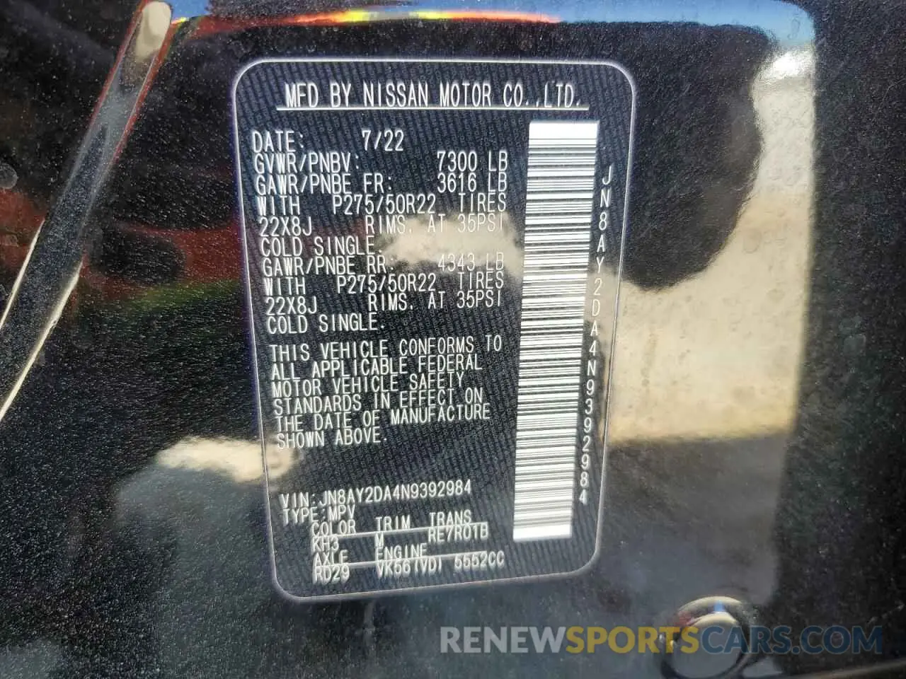 14 fotografías del automóvil dañado JN8AY2DA4N9392984 NISSAN ARMADA 2022