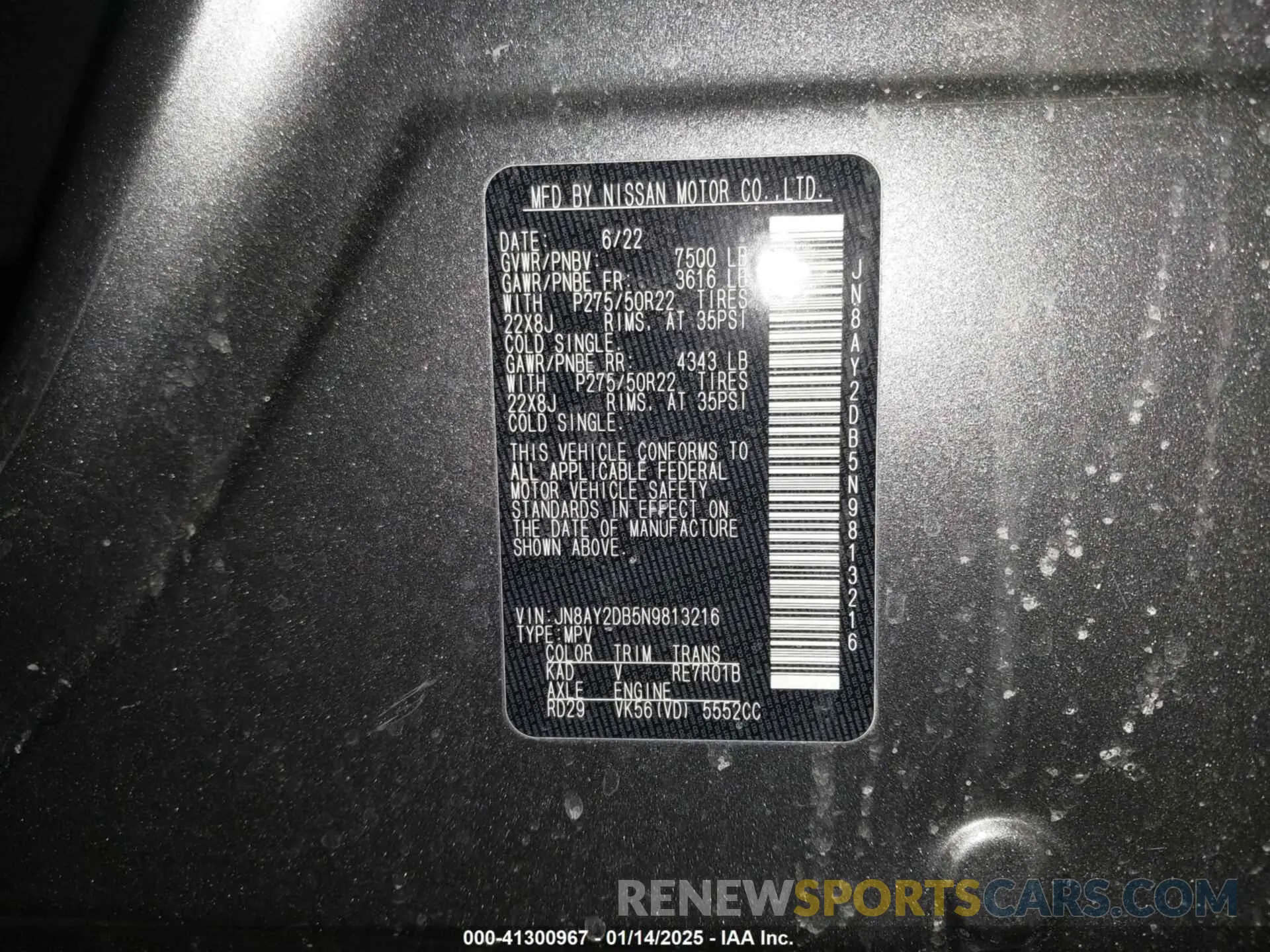 9 fotografías del automóvil dañado JN8AY2DB5N9813216 NISSAN ARMADA 2022