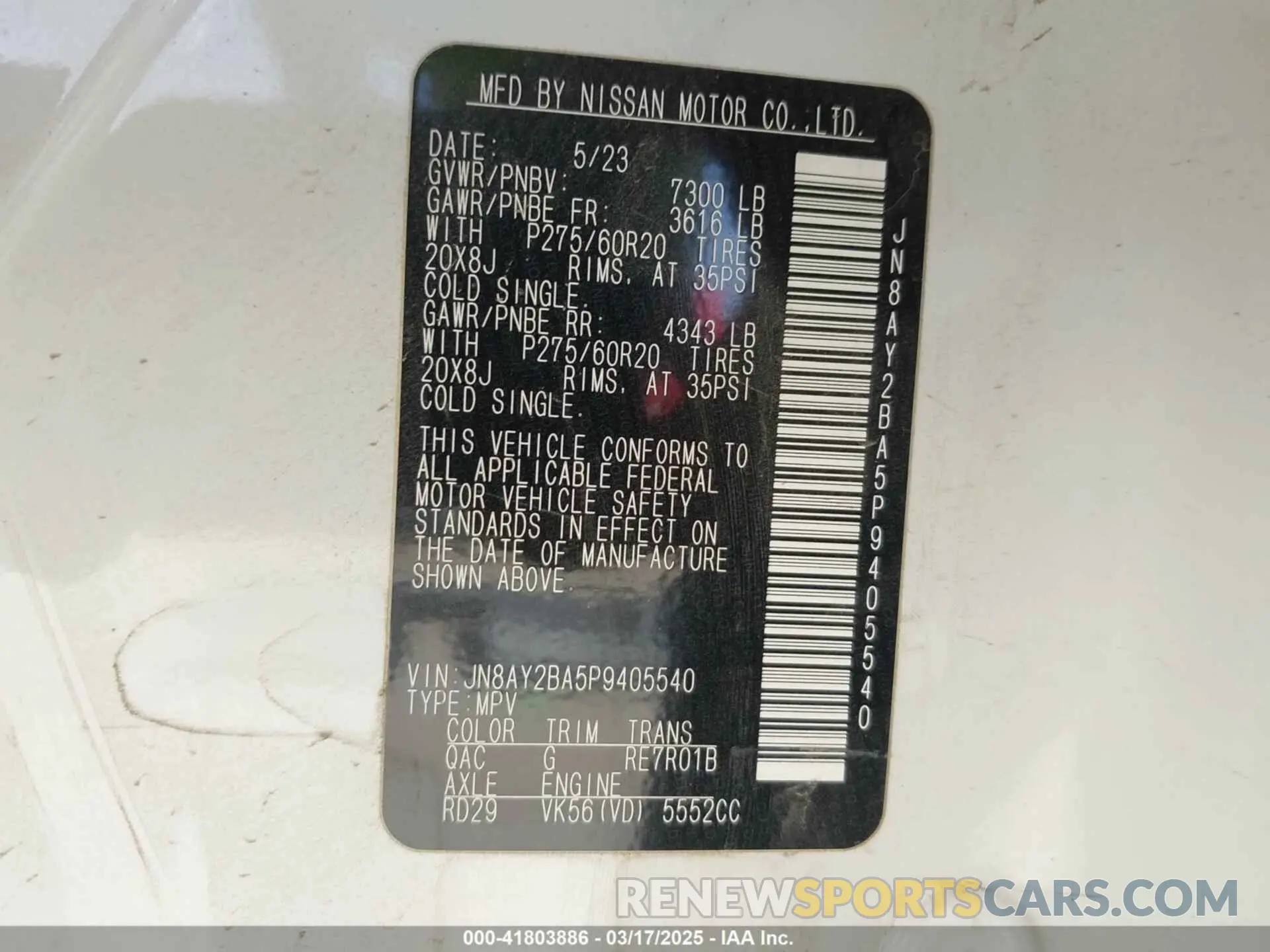 9 fotografías del automóvil dañado JN8AY2BA5P9405540 NISSAN ARMADA 2023