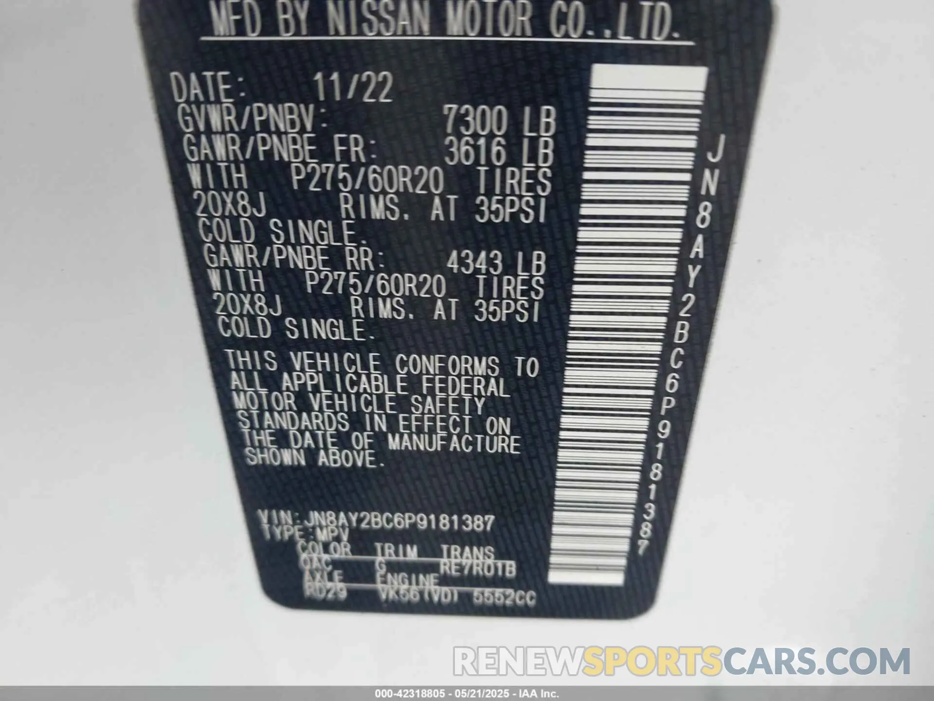 9 fotografías del automóvil dañado JN8AY2BC6P9181387 NISSAN ARMADA 2023