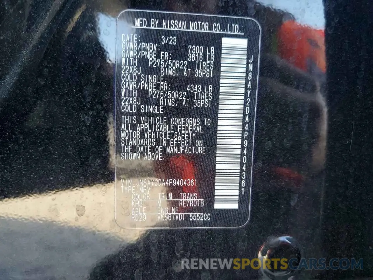 12 fotografías del automóvil dañado JN8AY2DA4P9404361 NISSAN ARMADA 2023