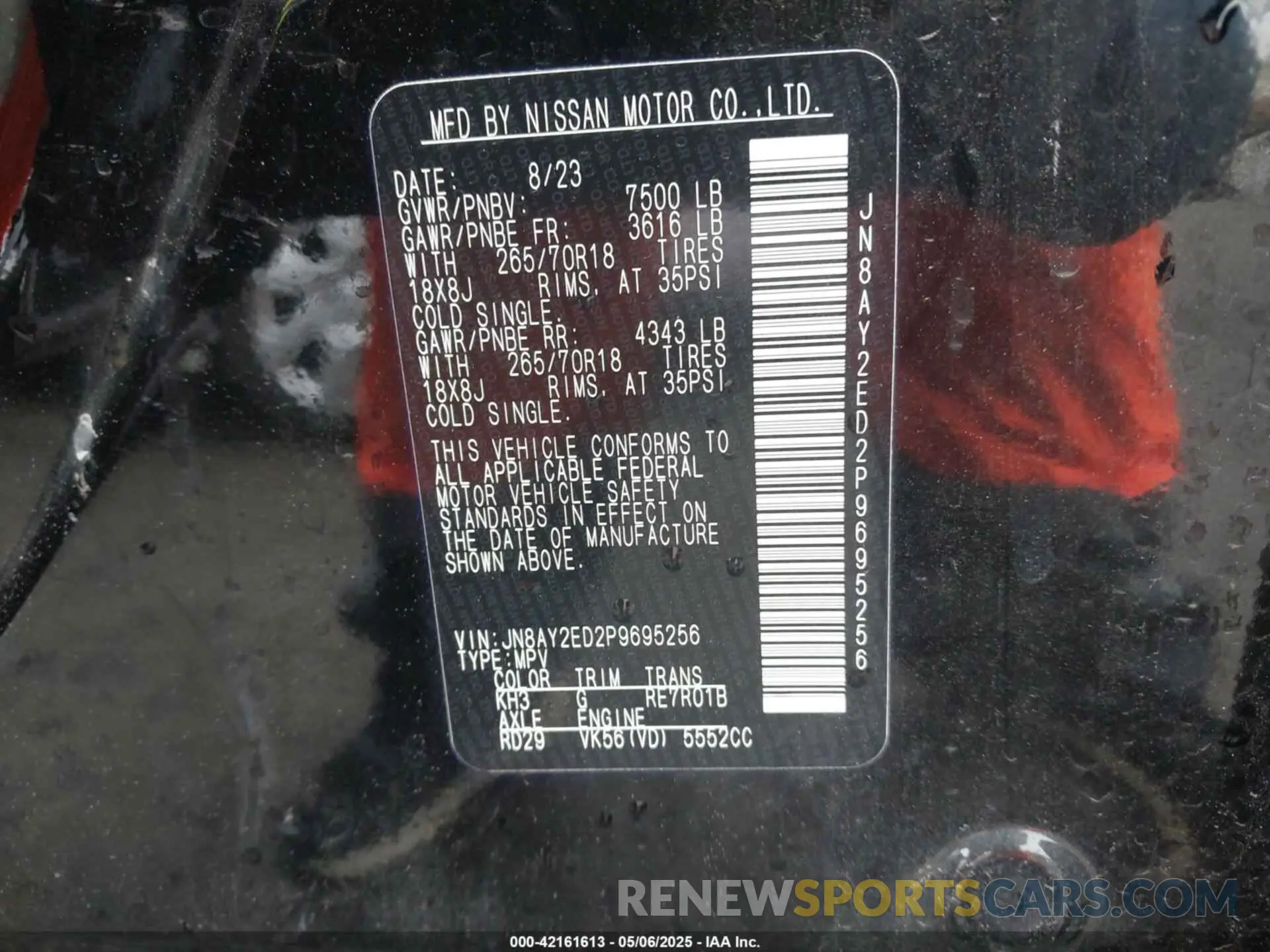9 fotografías del automóvil dañado JN8AY2ED2P9695256 NISSAN ARMADA 2023