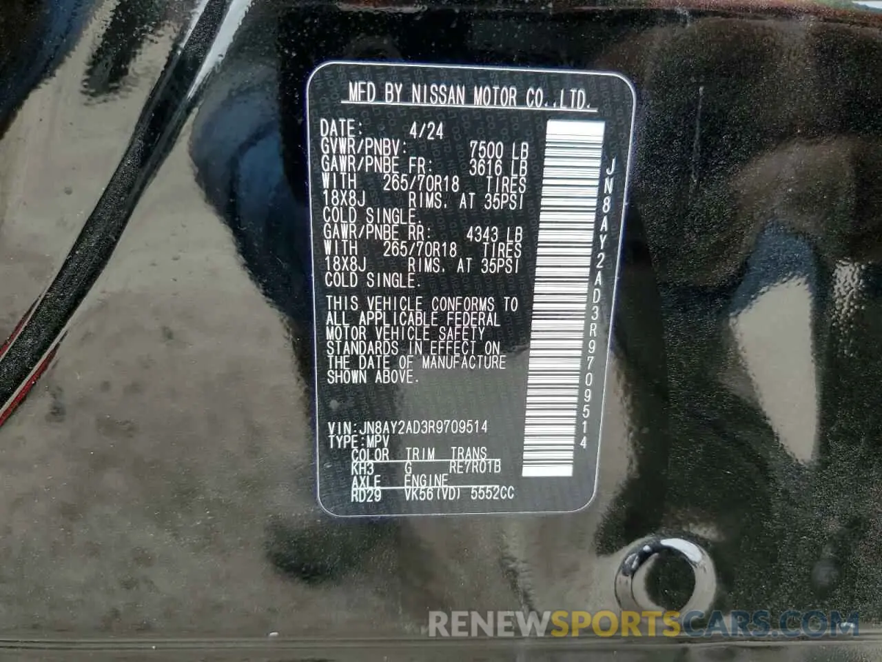 14 fotografías del automóvil dañado JN8AY2AD3R9709514 NISSAN ARMADA 2024
