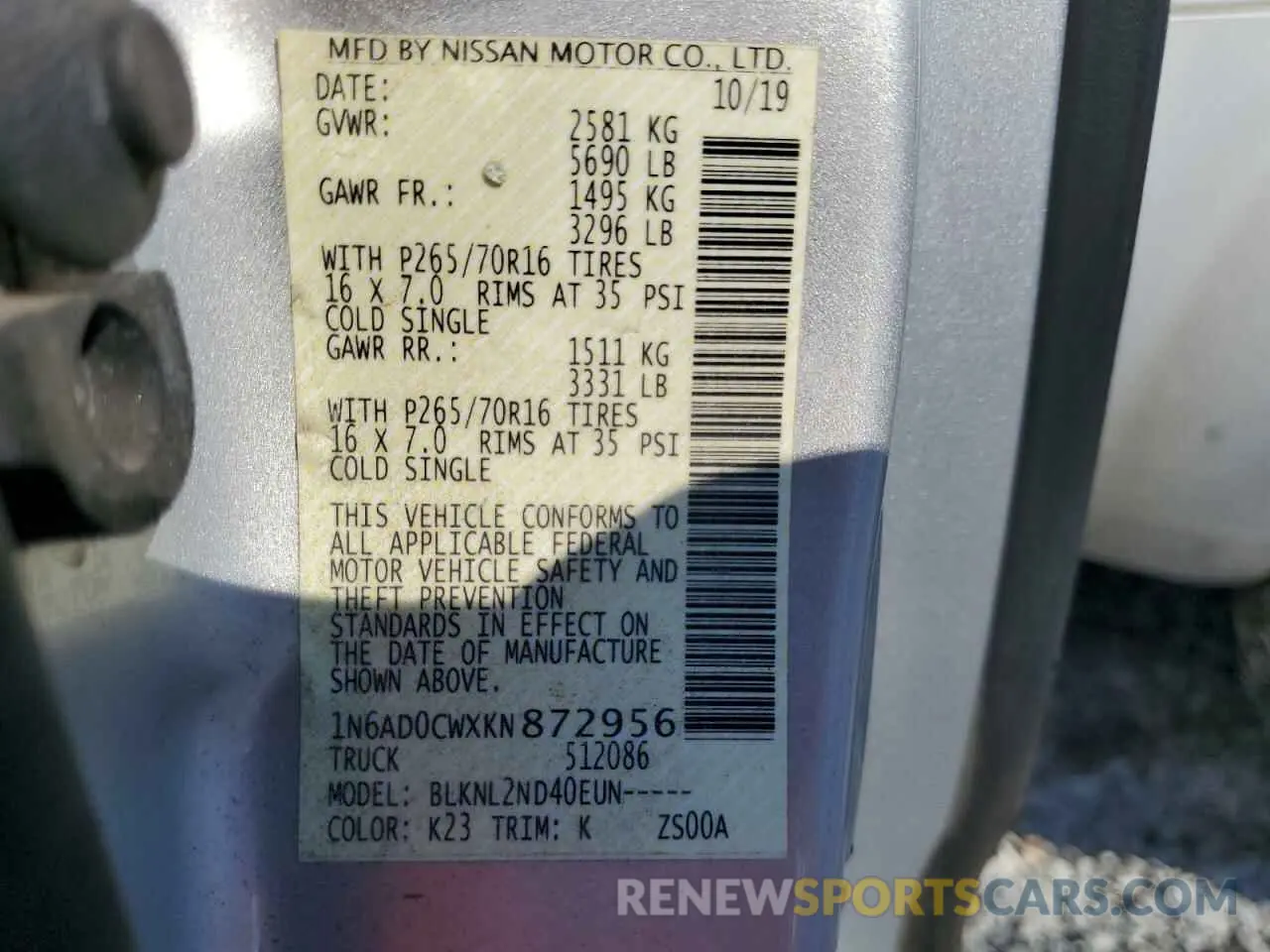 13 fotografías del automóvil dañado 1N6AD0CWXKN872956 NISSAN FRONTIER 2019