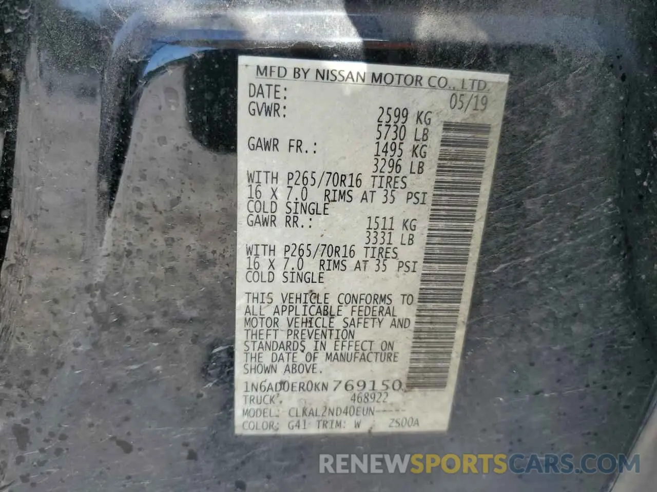 12 fotografías del automóvil dañado 1N6AD0ER0KN769150 NISSAN FRONTIER 2019