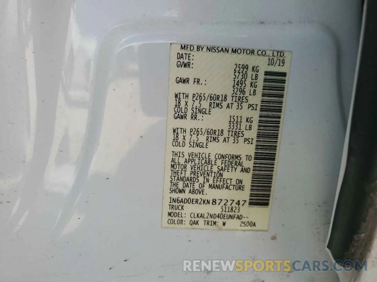 15 fotografías del automóvil dañado 1N6AD0ER2KN872747 NISSAN FRONTIER 2019
