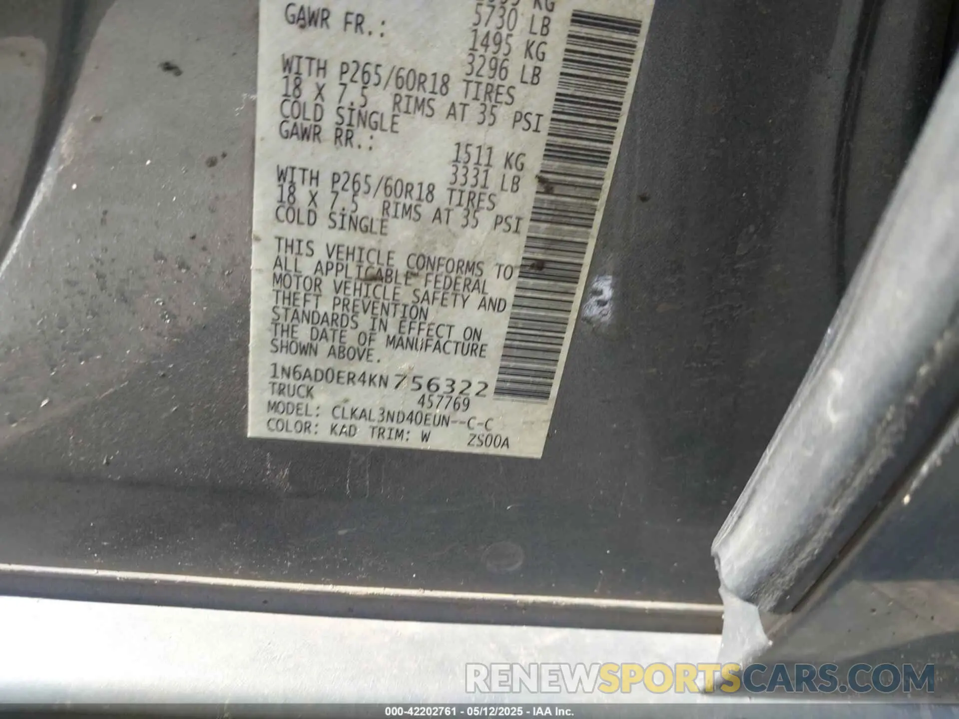 9 fotografías del automóvil dañado 1N6AD0ER4KN756322 NISSAN FRONTIER 2019