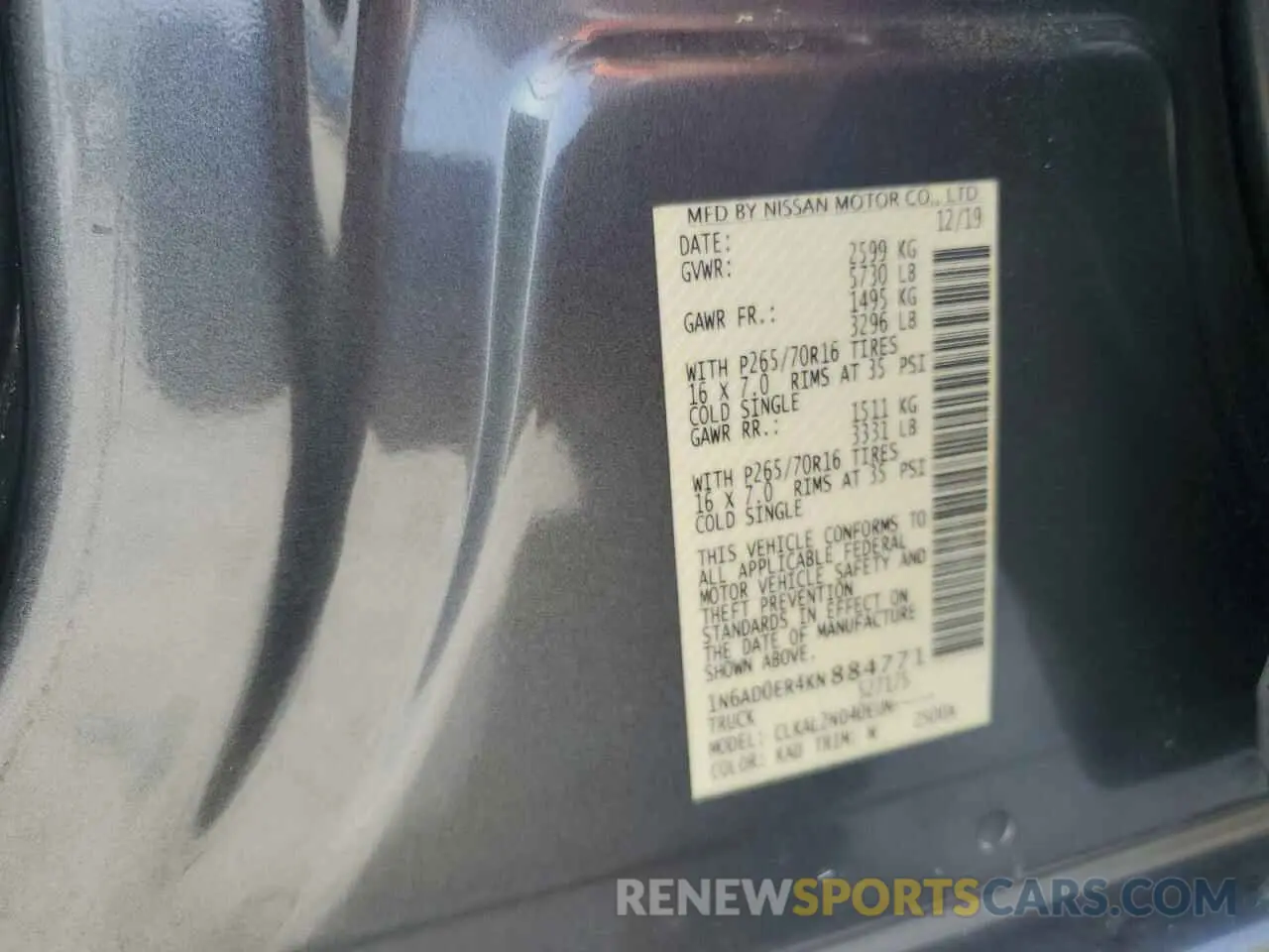 12 fotografías del automóvil dañado 1N6AD0ER4KN884771 NISSAN FRONTIER 2019