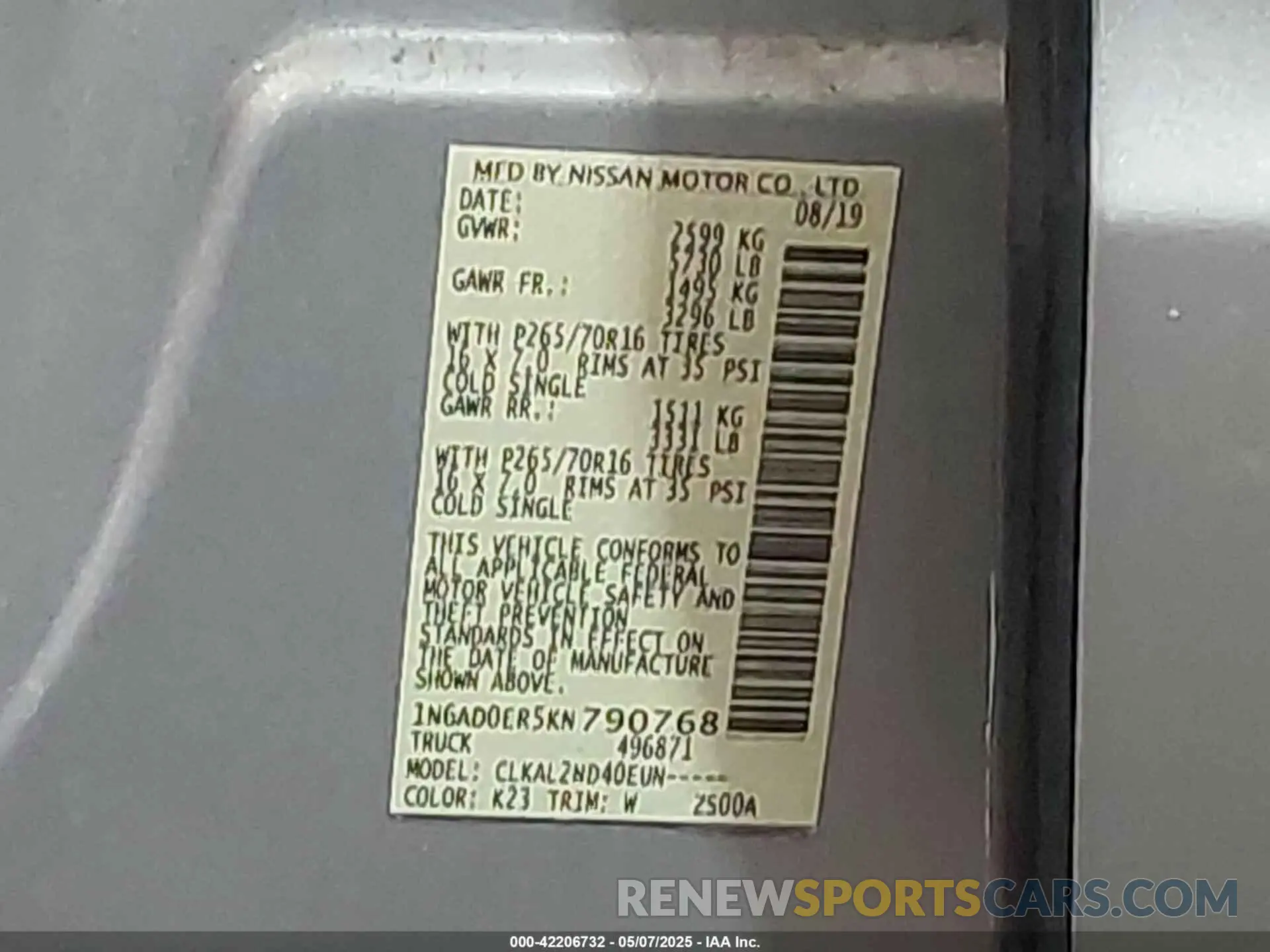 9 fotografías del automóvil dañado 1N6AD0ER5KN790768 NISSAN FRONTIER 2019