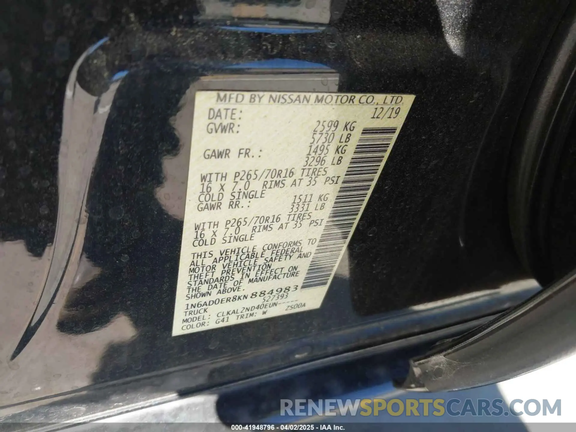 9 fotografías del automóvil dañado 1N6AD0ER8KN884983 NISSAN FRONTIER 2019