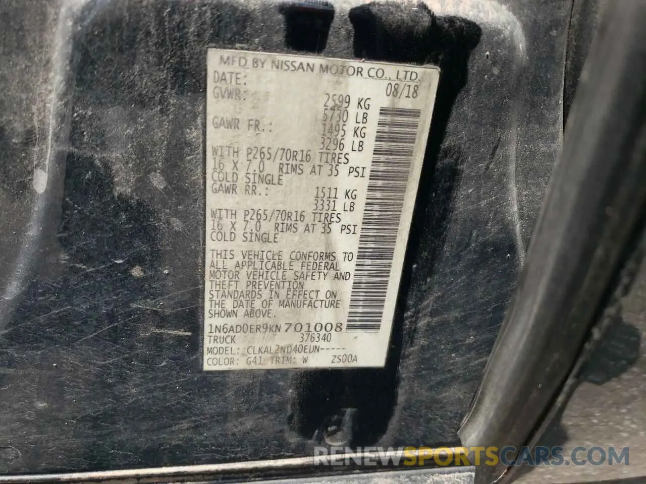12 fotografías del automóvil dañado 1N6AD0ER9KN701008 NISSAN FRONTIER 2019