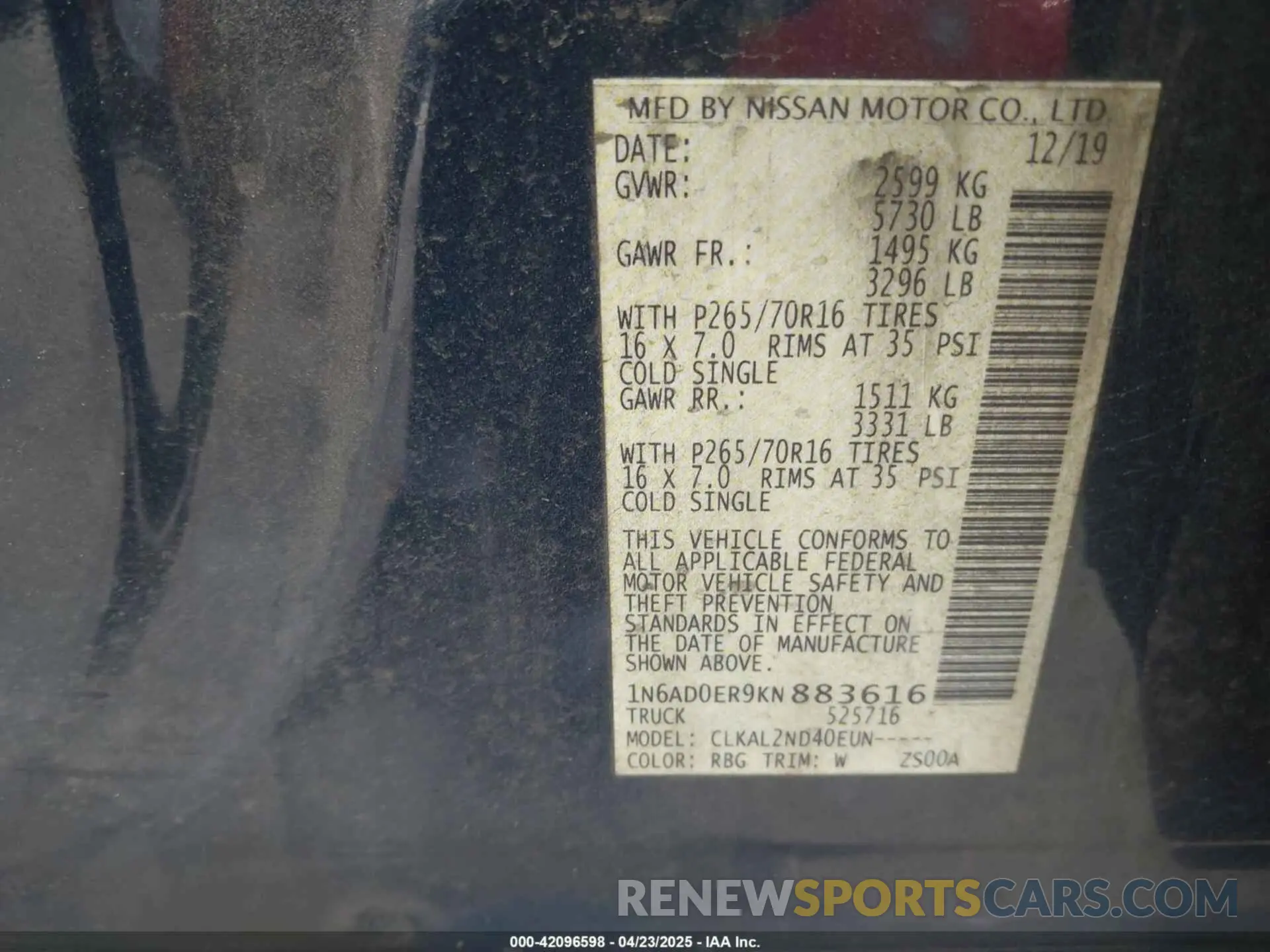 9 fotografías del automóvil dañado 1N6AD0ER9KN883616 NISSAN FRONTIER 2019