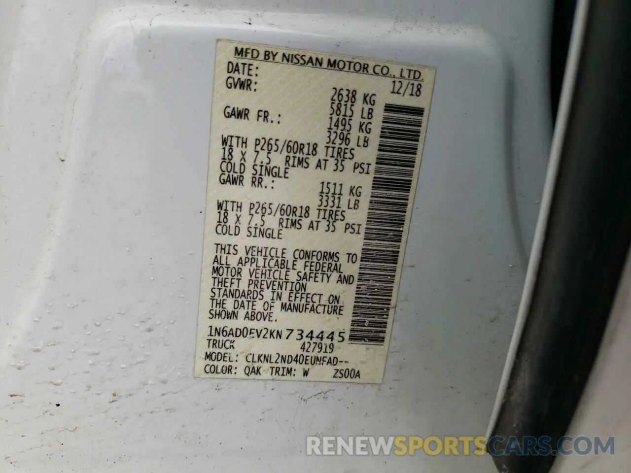 12 fotografías del automóvil dañado 1N6AD0EV2KN734445 NISSAN FRONTIER 2019