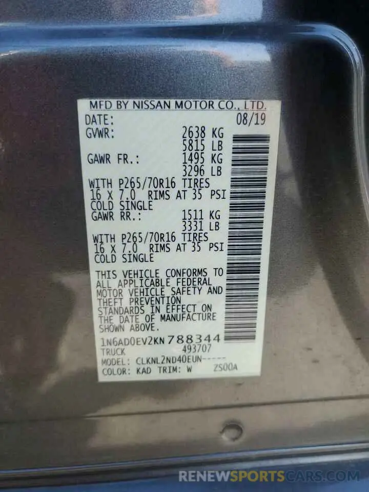 14 fotografías del automóvil dañado 1N6AD0EV2KN788344 NISSAN FRONTIER 2019