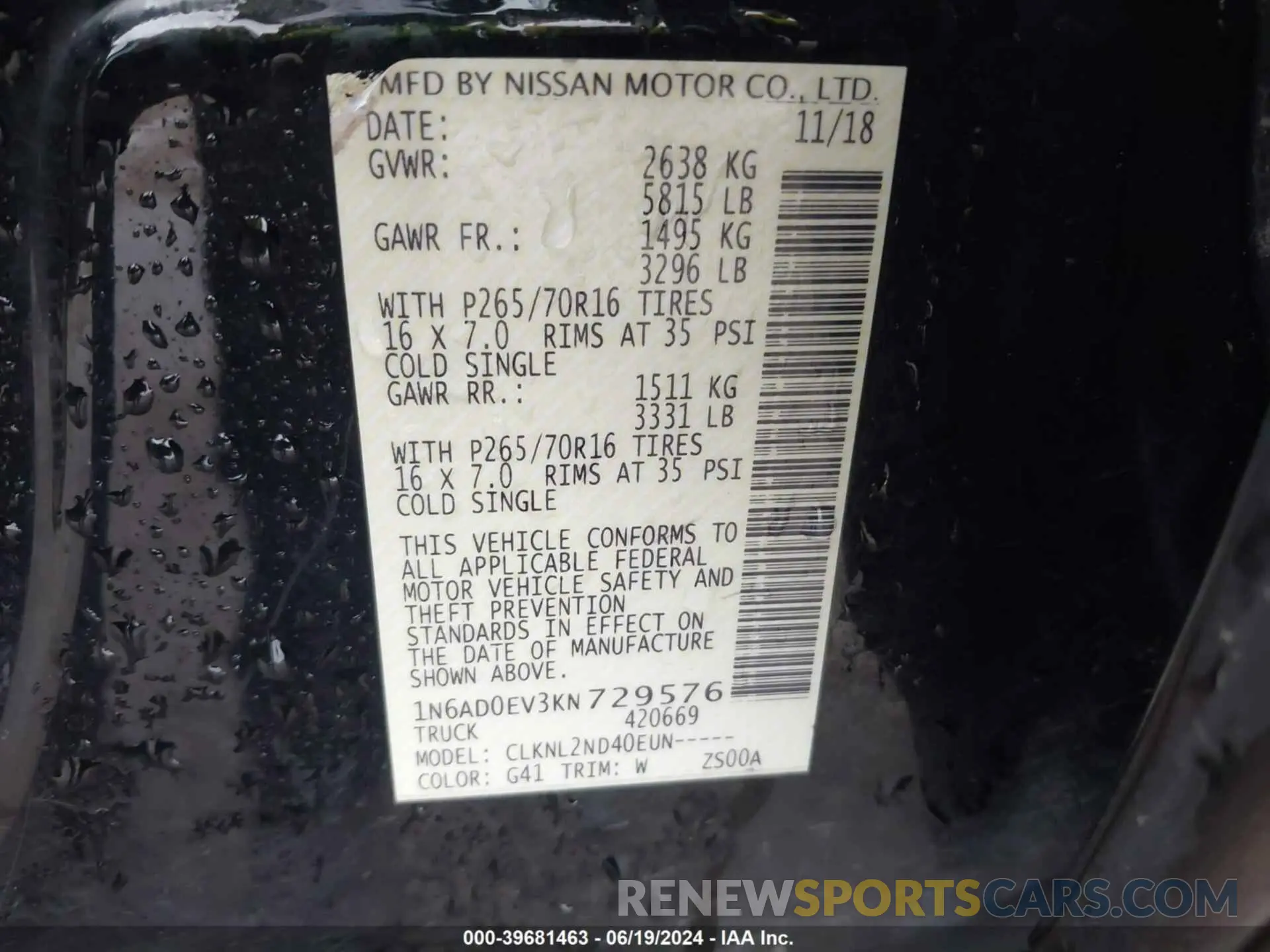9 fotografías del automóvil dañado 1N6AD0EV3KN729576 NISSAN FRONTIER 2019