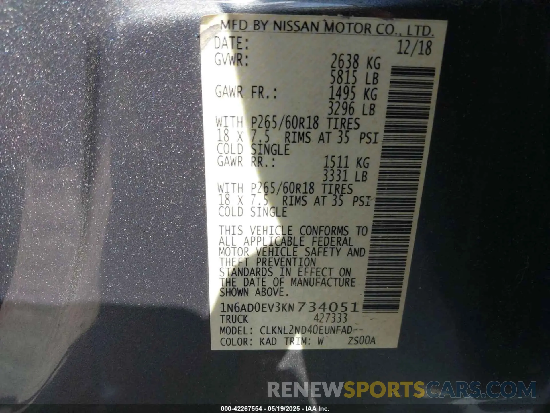 9 fotografías del automóvil dañado 1N6AD0EV3KN734051 NISSAN FRONTIER 2019