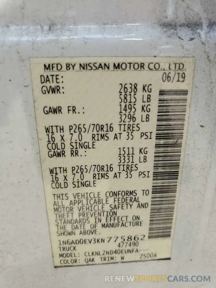 13 fotografías del automóvil dañado 1N6AD0EV3KN775862 NISSAN FRONTIER 2019
