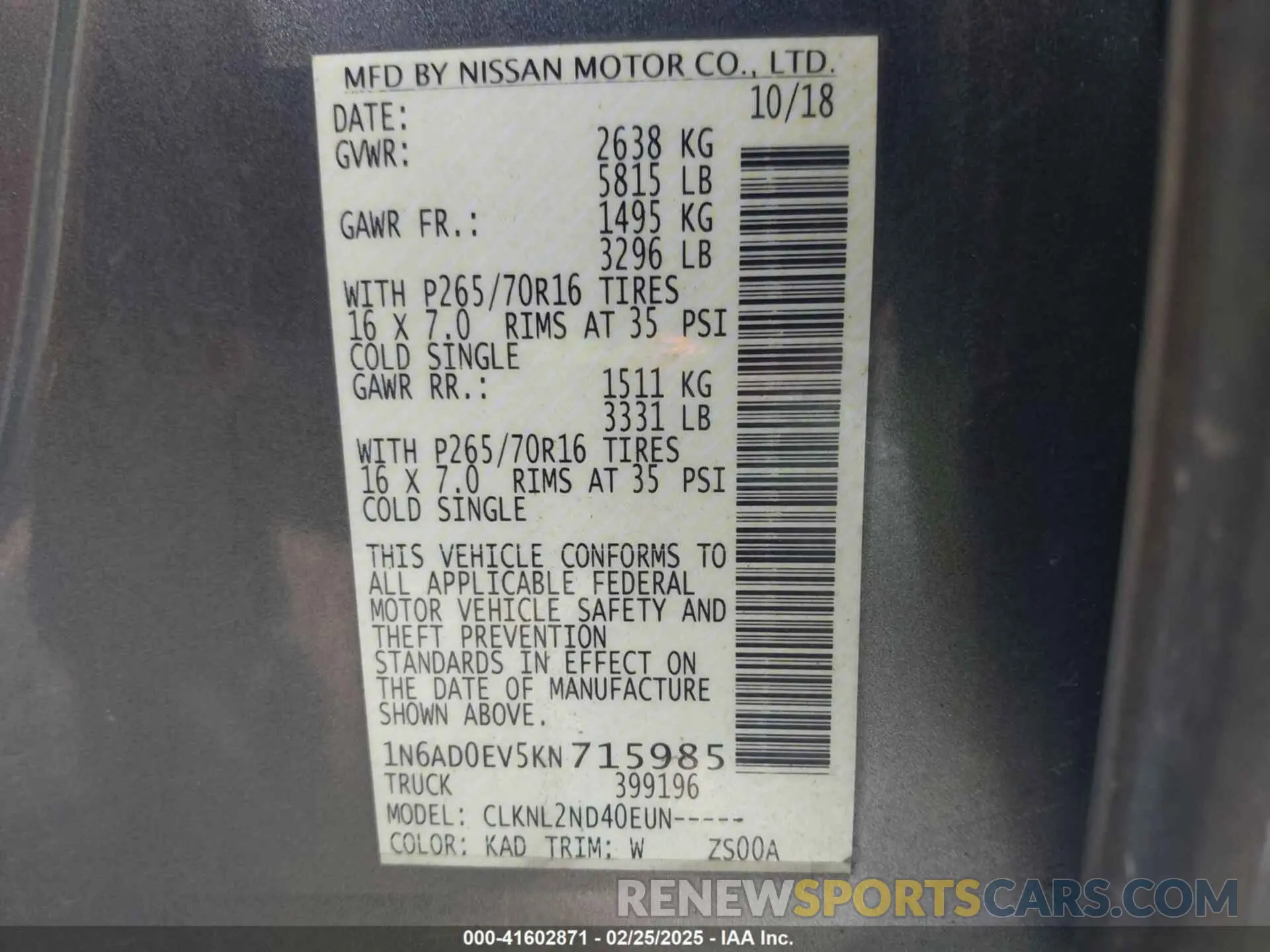 9 fotografías del automóvil dañado 1N6AD0EV5KN715985 NISSAN FRONTIER 2019
