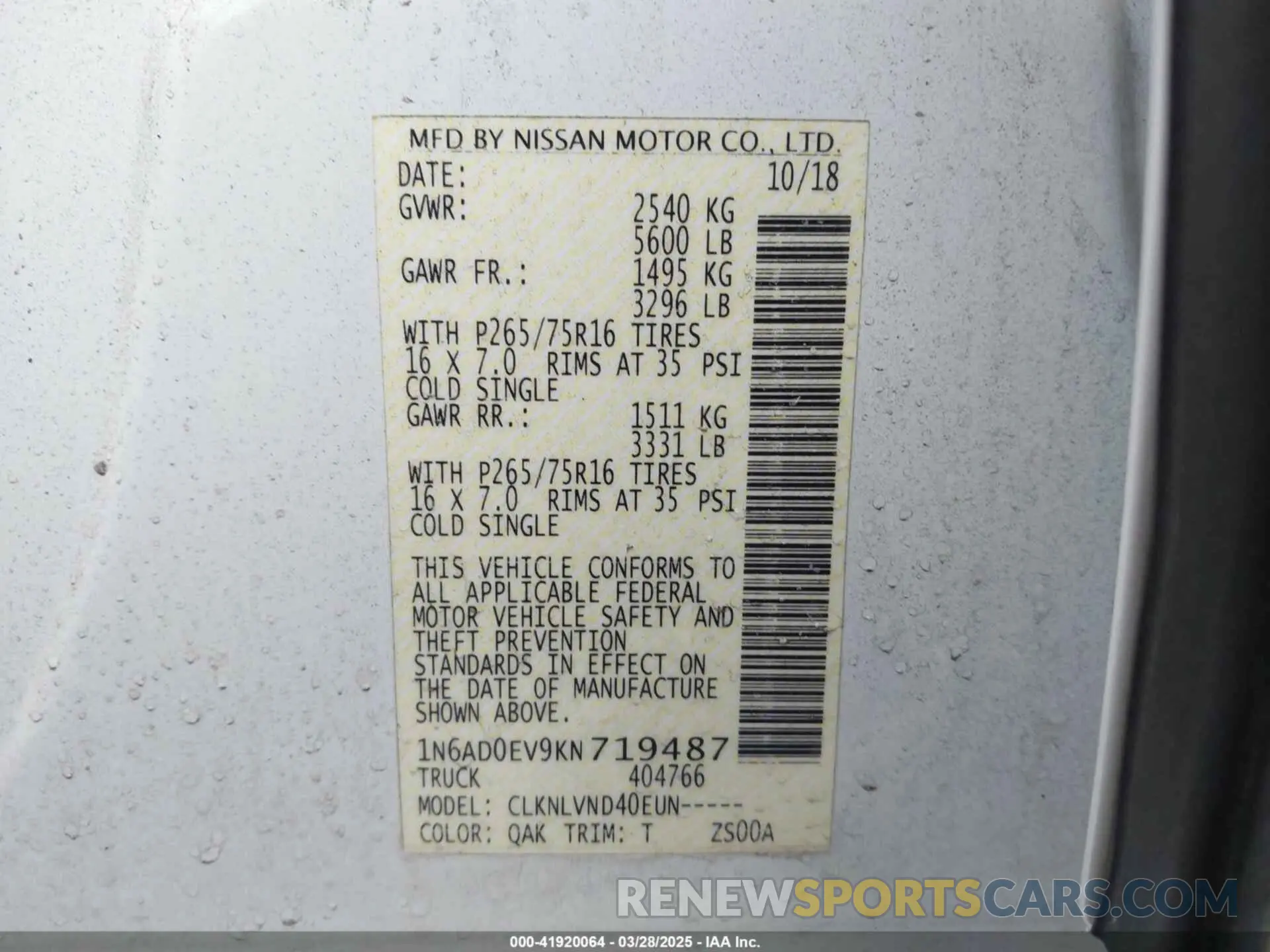9 fotografías del automóvil dañado 1N6AD0EV9KN719487 NISSAN FRONTIER 2019