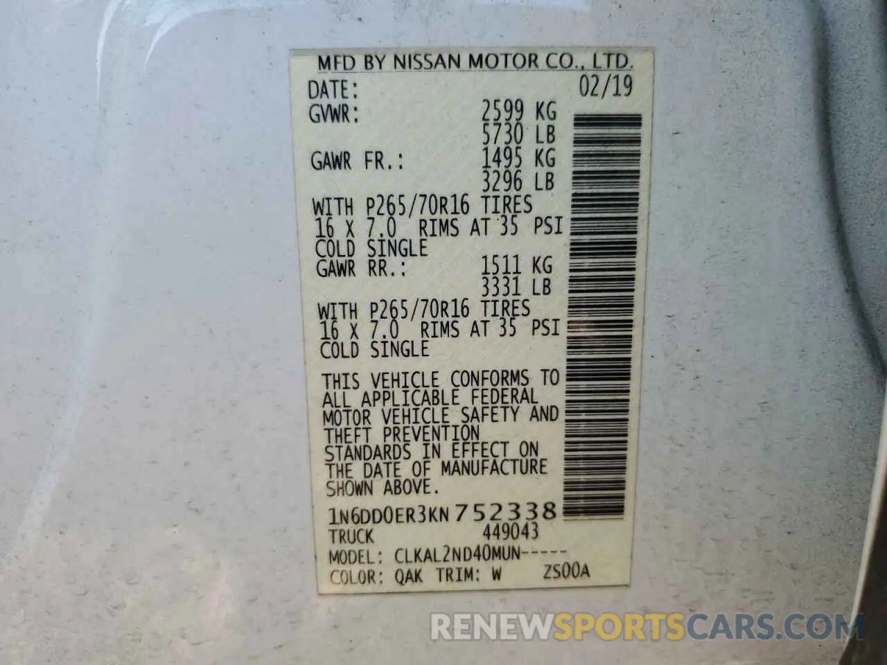 13 fotografías del automóvil dañado 1N6DD0ER3KN752338 NISSAN FRONTIER 2019