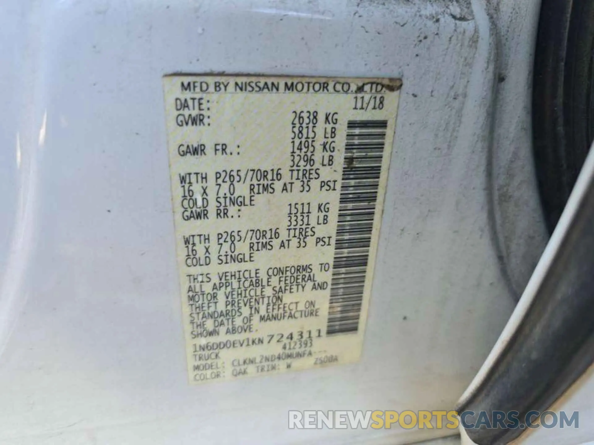 16 fotografías del automóvil dañado 1N6DD0EV1KN724311 NISSAN FRONTIER 2019