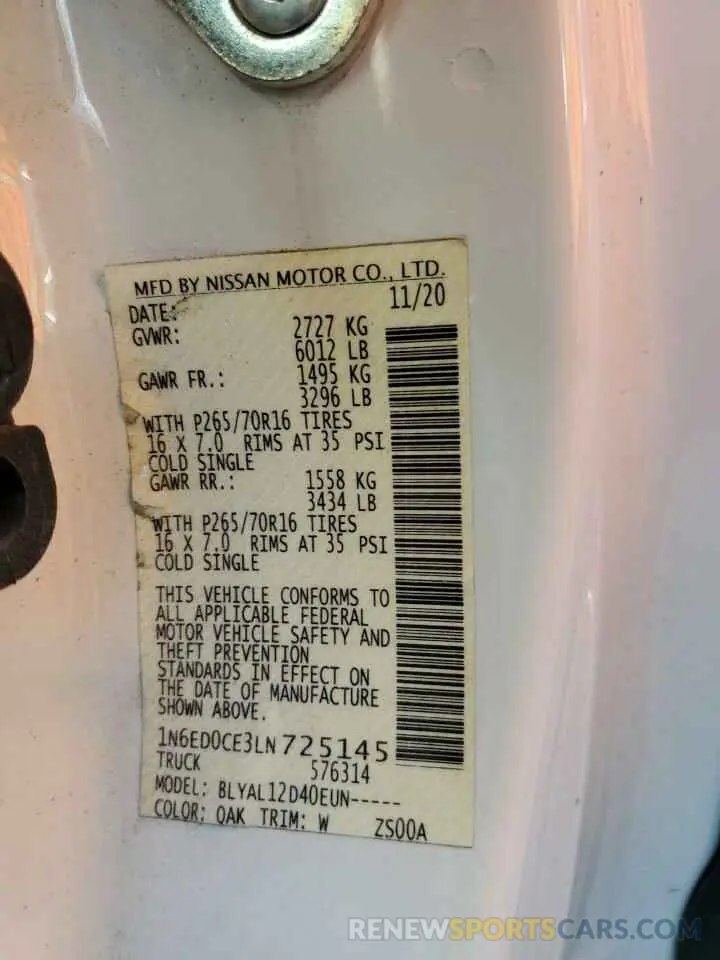 13 fotografías del automóvil dañado 1N6ED0CE3LN725145 NISSAN FRONTIER 2020