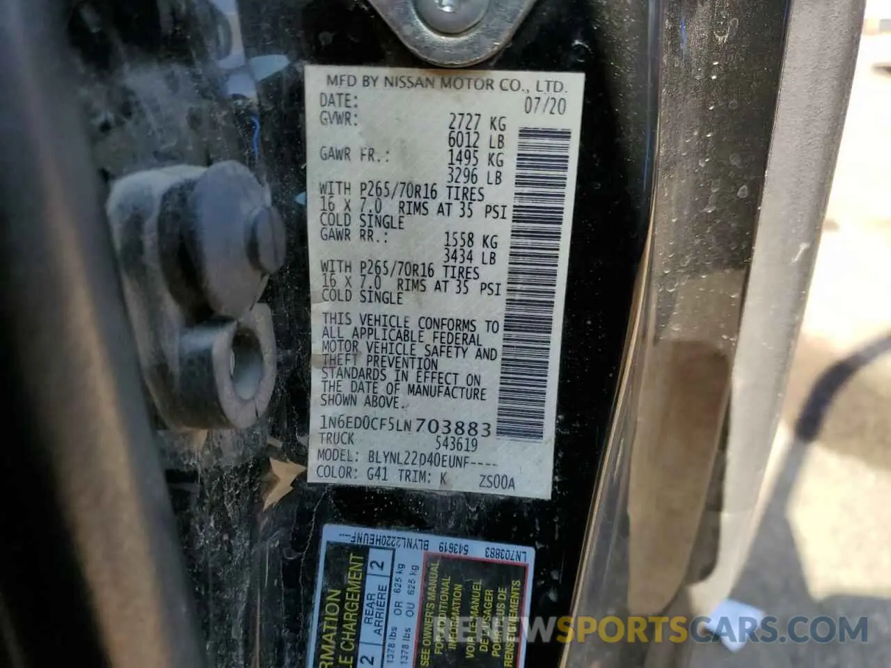 12 fotografías del automóvil dañado 1N6ED0CF5LN703883 NISSAN FRONTIER 2020