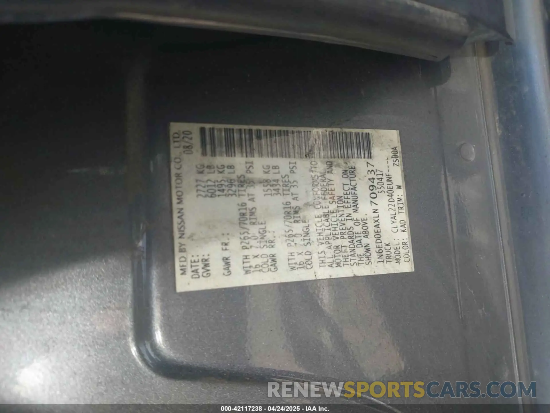 9 fotografías del automóvil dañado 1N6ED0EAXLN709437 NISSAN FRONTIER 2020