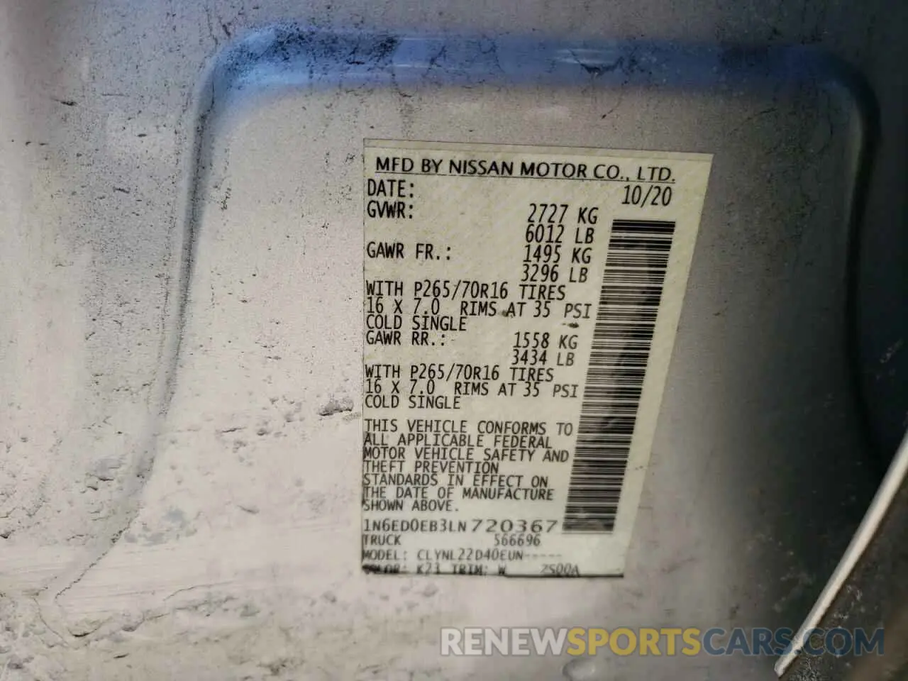 12 fotografías del automóvil dañado 1N6ED0EB3LN720367 NISSAN FRONTIER 2020