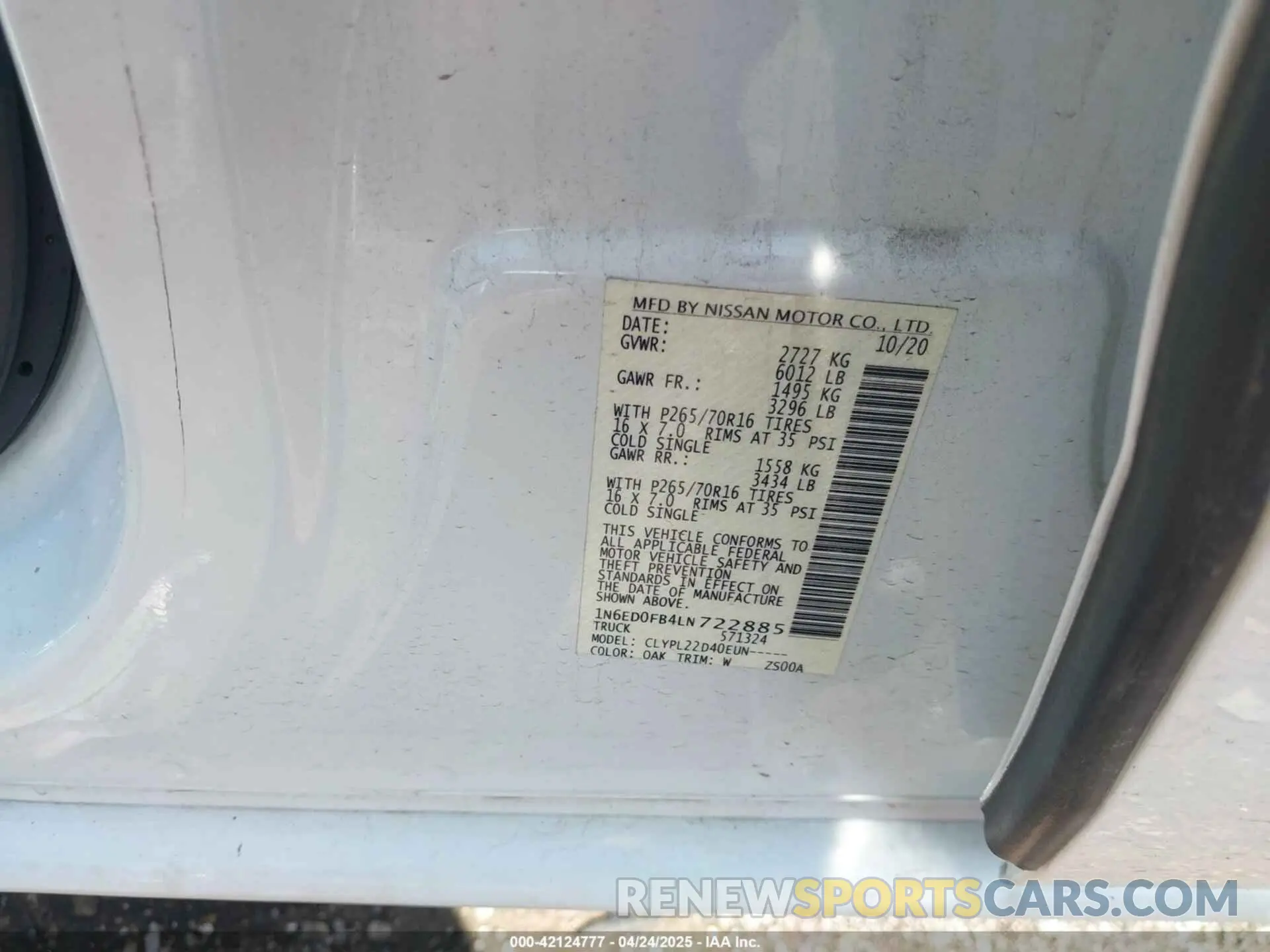 9 fotografías del automóvil dañado 1N6ED0FB4LN722885 NISSAN FRONTIER 2020