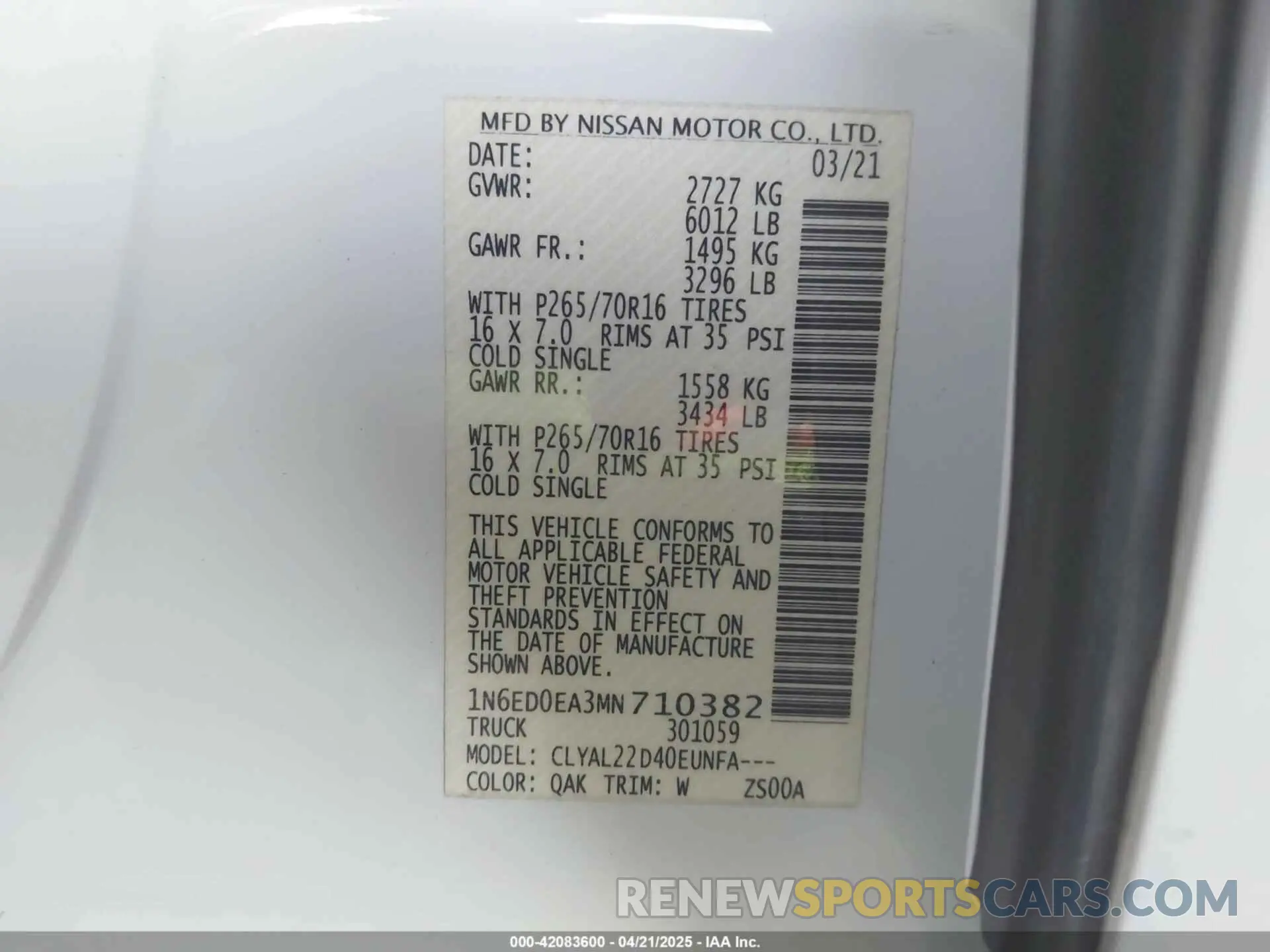9 fotografías del automóvil dañado 1N6ED0EA3MN710382 NISSAN FRONTIER 2021