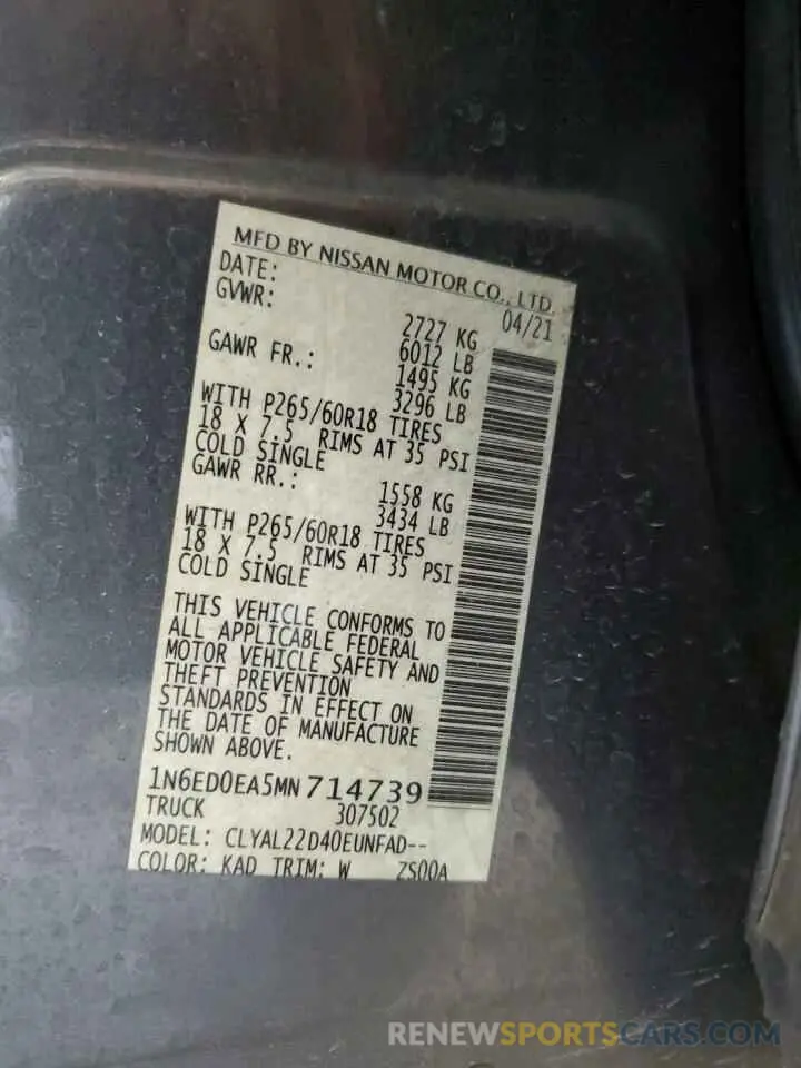 12 fotografías del automóvil dañado 1N6ED0EA5MN714739 NISSAN FRONTIER 2021
