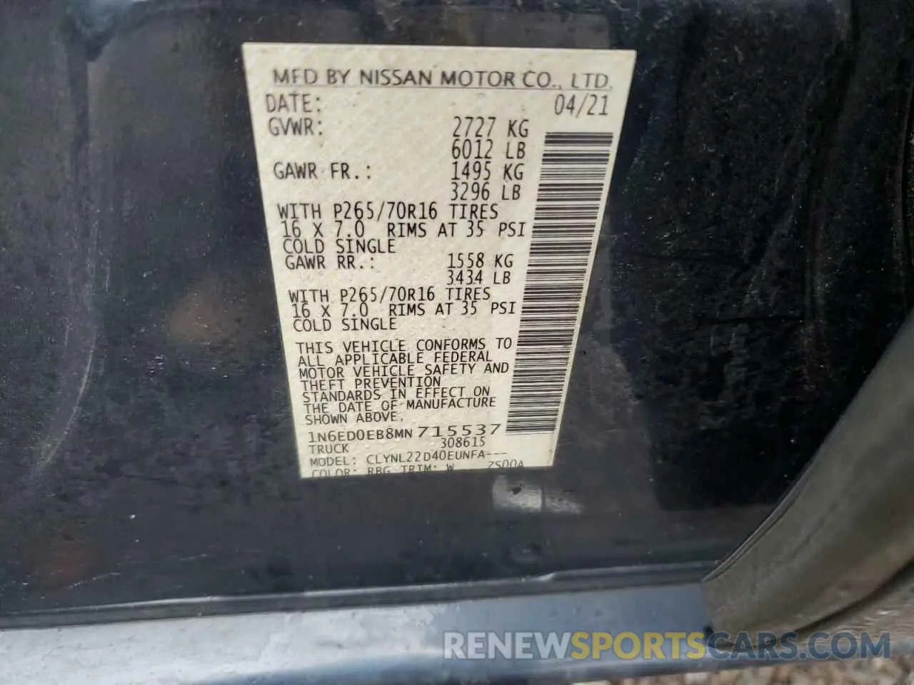 12 fotografías del automóvil dañado 1N6ED0EB8MN715537 NISSAN FRONTIER 2021