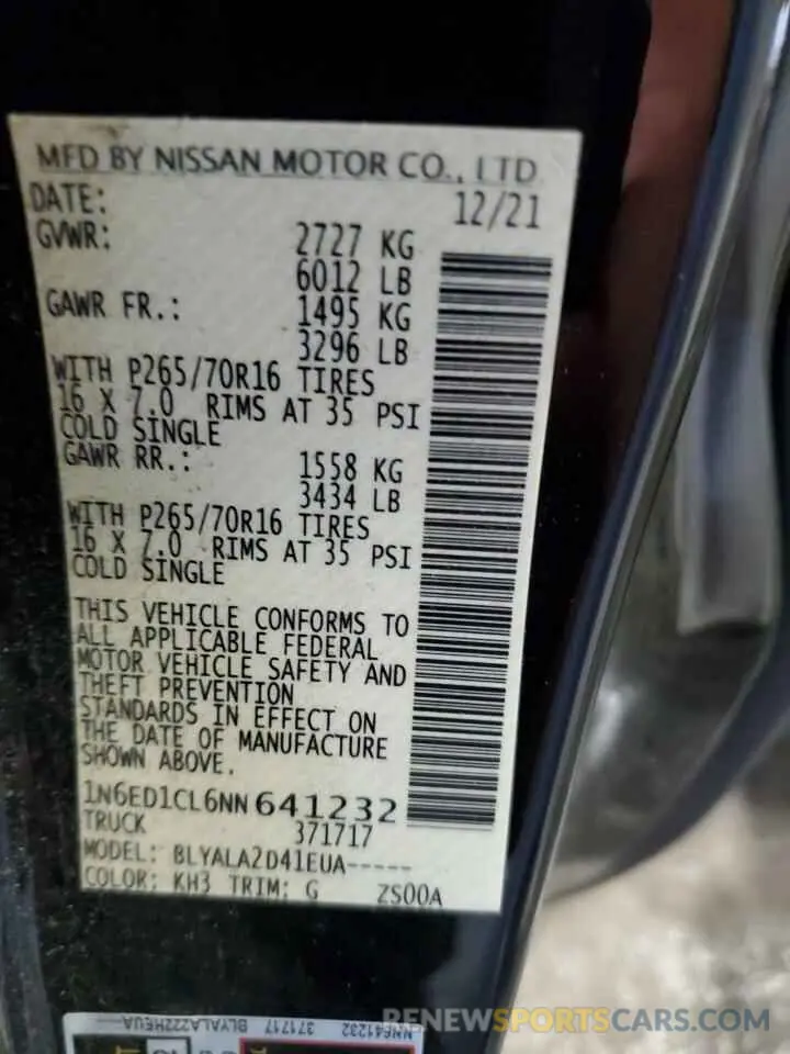 12 fotografías del automóvil dañado 1N6ED1CL6NN641232 NISSAN FRONTIER 2022