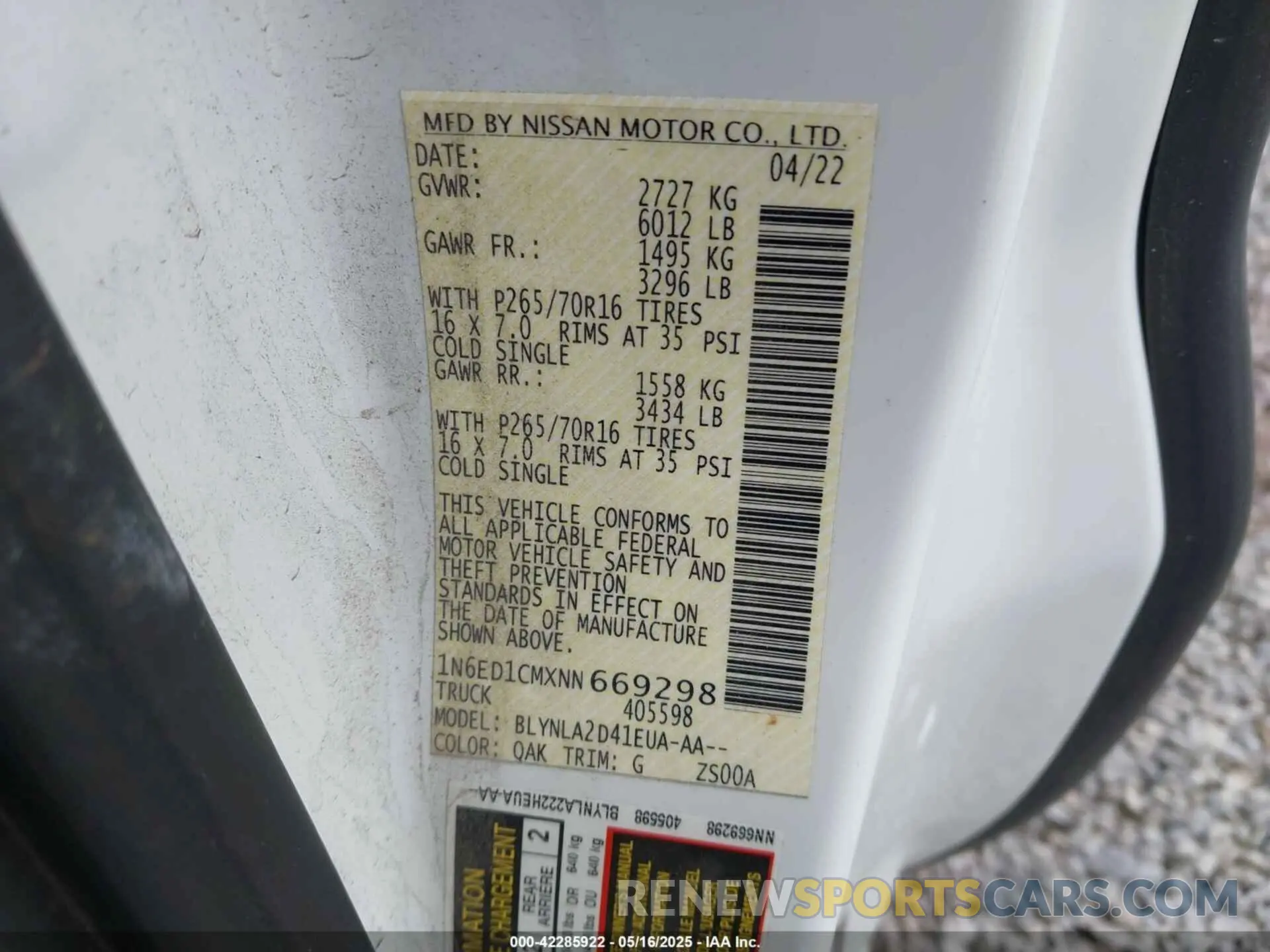 9 fotografías del automóvil dañado 1N6ED1CMXNN669298 NISSAN FRONTIER 2022
