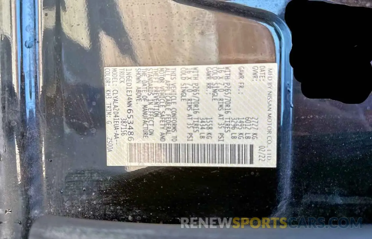 10 fotografías del automóvil dañado 1N6ED1EJ4NN653486 NISSAN FRONTIER 2022