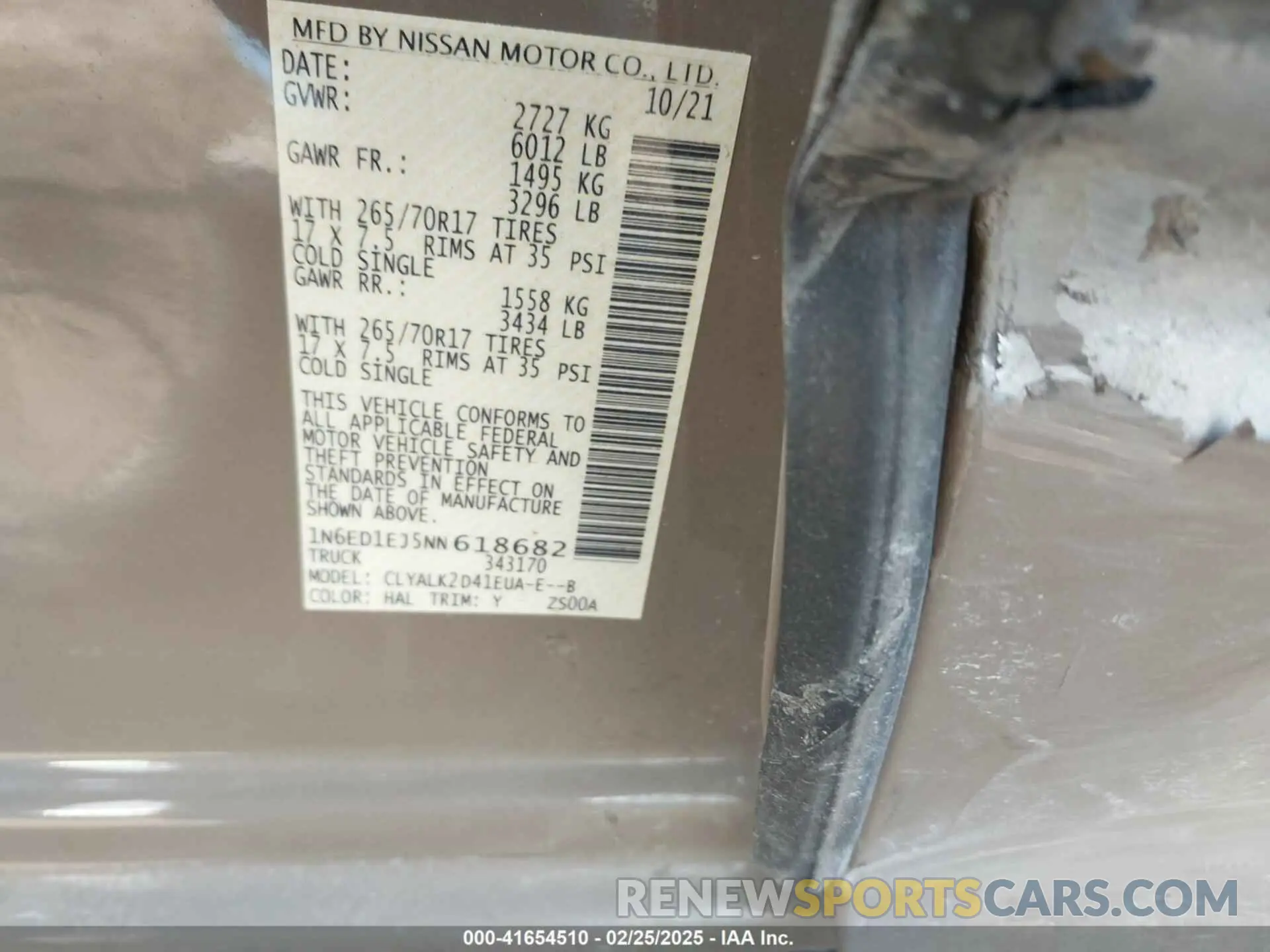 9 fotografías del automóvil dañado 1N6ED1EJ5NN618682 NISSAN FRONTIER 2022