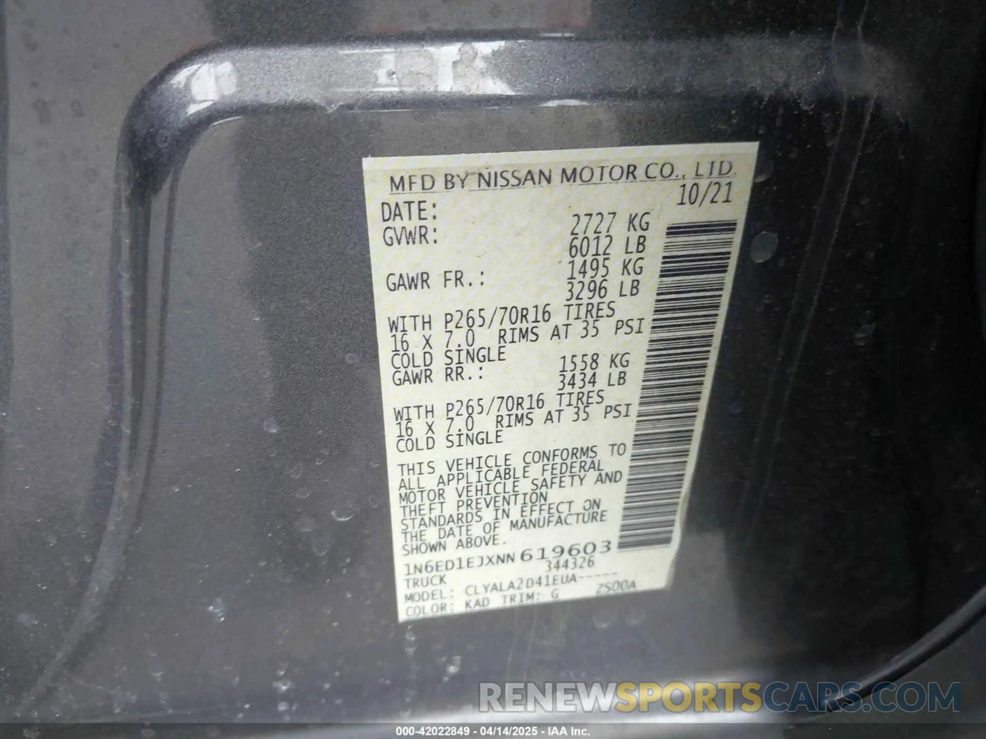 9 fotografías del automóvil dañado 1N6ED1EJXNN619603 NISSAN FRONTIER 2022