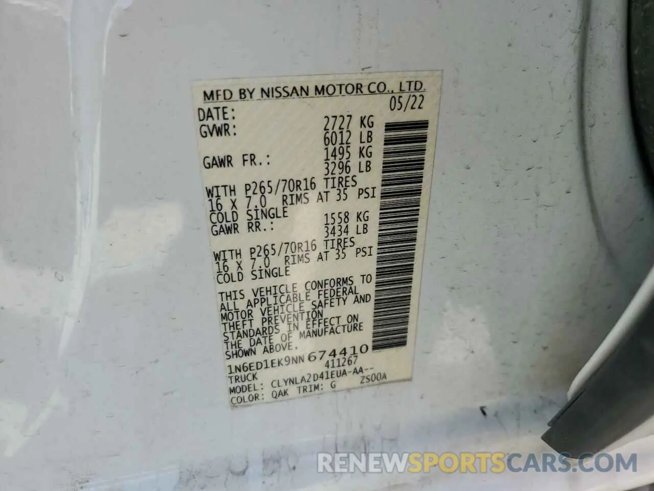 12 fotografías del automóvil dañado 1N6ED1EK9NN674410 NISSAN FRONTIER 2022