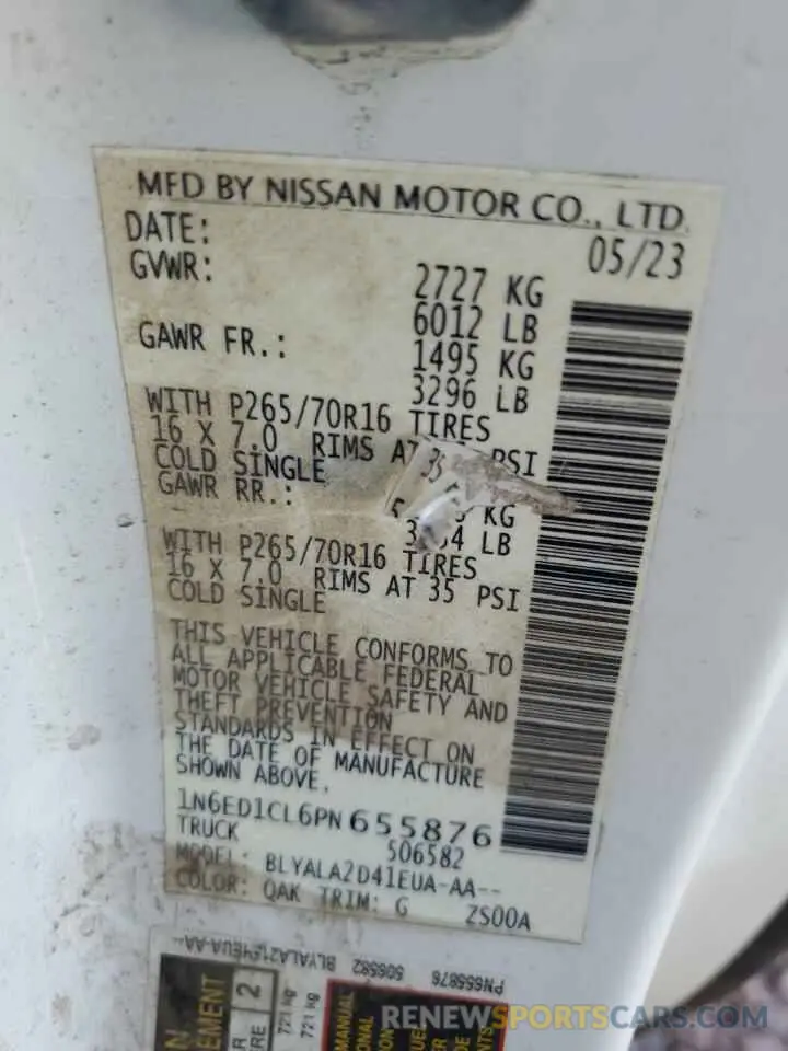 12 fotografías del automóvil dañado 1N6ED1CL6PN655876 NISSAN FRONTIER 2023