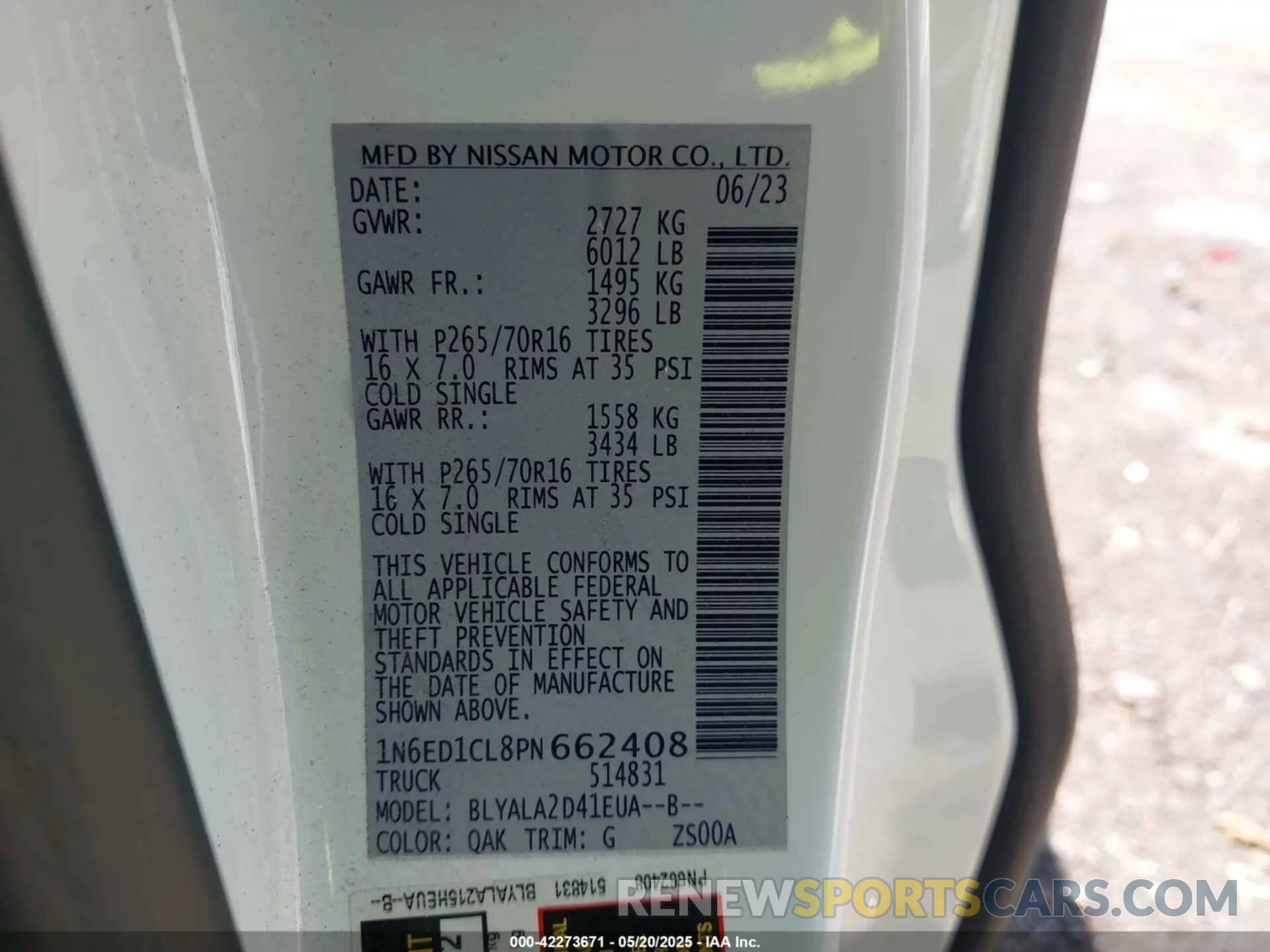 9 fotografías del automóvil dañado 1N6ED1CL8PN662408 NISSAN FRONTIER 2023