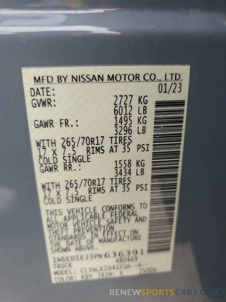 12 fotografías del automóvil dañado 1N6ED1EJ3PN636391 NISSAN FRONTIER 2023