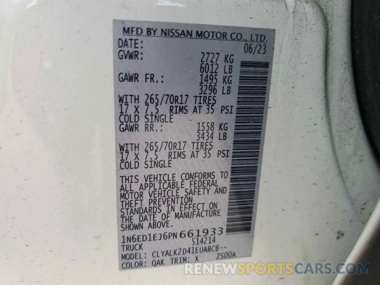 15 fotografías del automóvil dañado 1N6ED1EJ6PN661933 NISSAN FRONTIER 2023