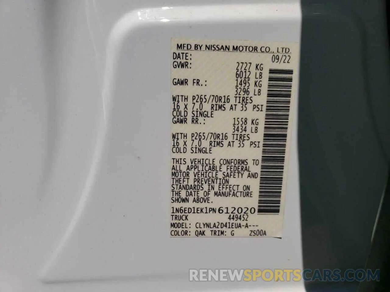 12 fotografías del automóvil dañado 1N6ED1EK1PN612020 NISSAN FRONTIER 2023