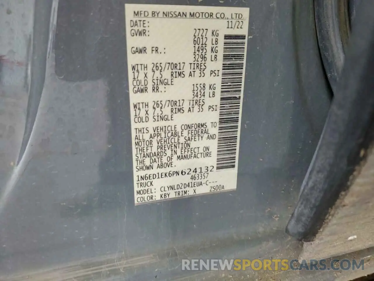 12 fotografías del automóvil dañado 1N6ED1EK6PN624132 NISSAN FRONTIER 2023