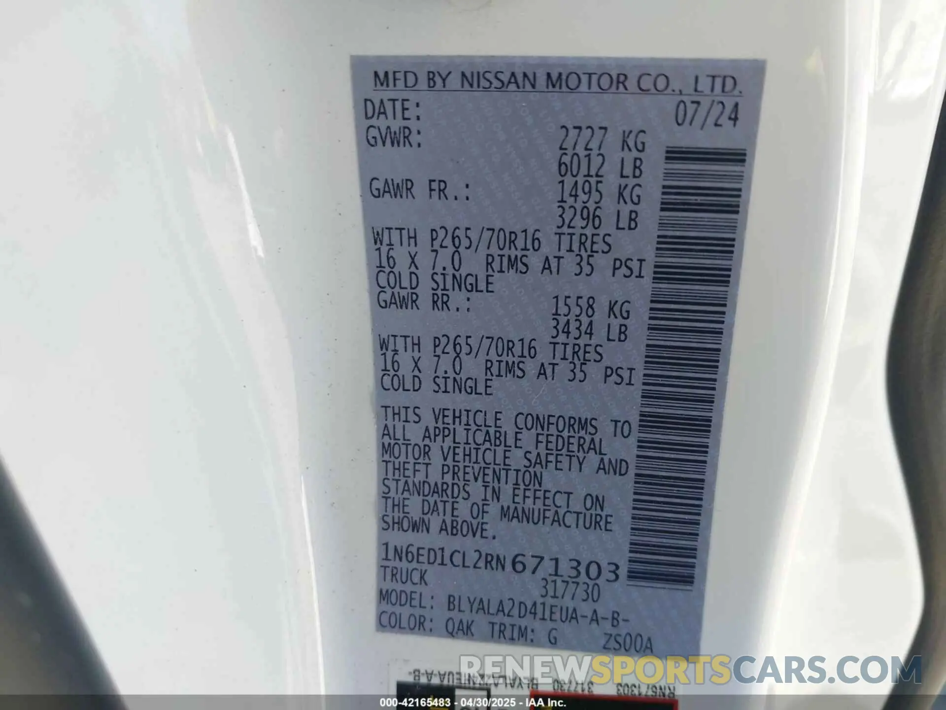 9 fotografías del automóvil dañado 1N6ED1CL2RN671303 NISSAN FRONTIER 2024