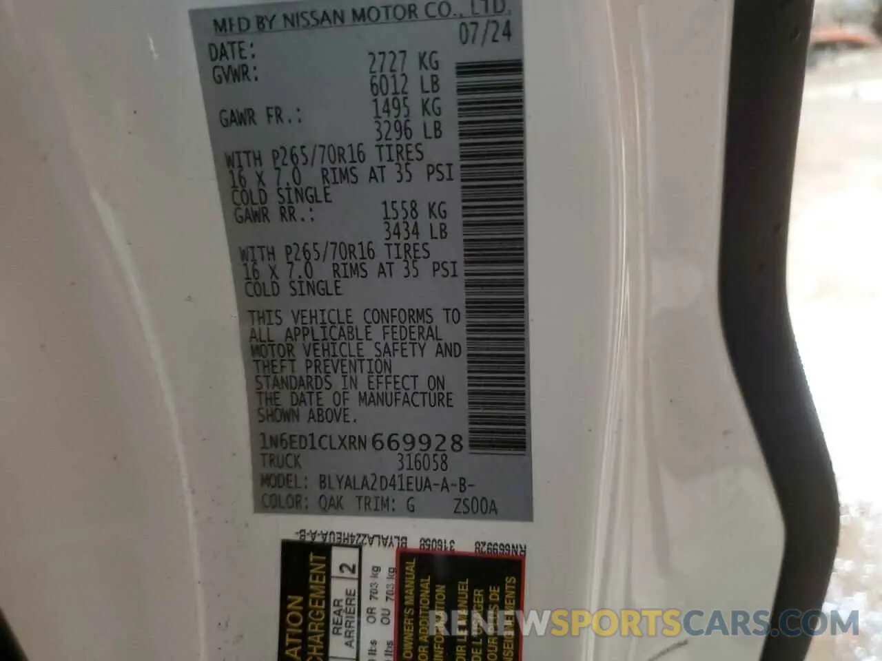10 fotografías del automóvil dañado 1N6ED1CLXRN669928 NISSAN FRONTIER 2024